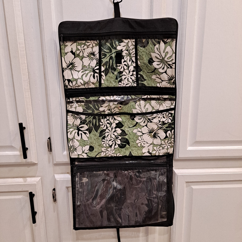 Celebrity Floral Trifold Heavy Duty Hanging Makeup Organizer with Black Trim
